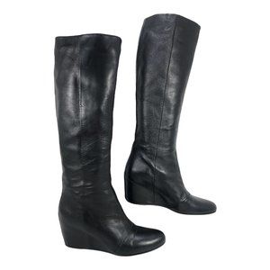 Vince Womens Black Leather Pull On Round Toe Wedge Heel Riding Boots Size 8.5 M
